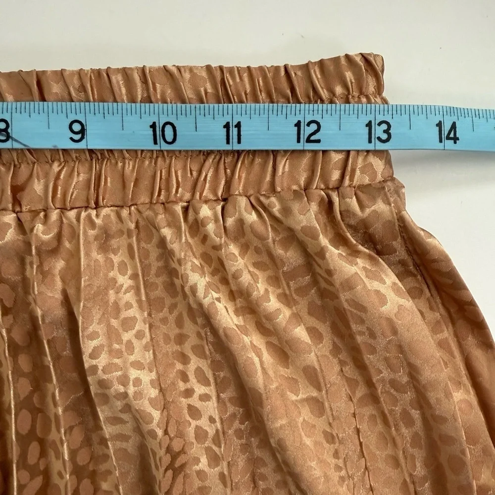Jodifl Gold Pull On Stretch Waist Cheetah Animal Print Pleated Long Skirt Small